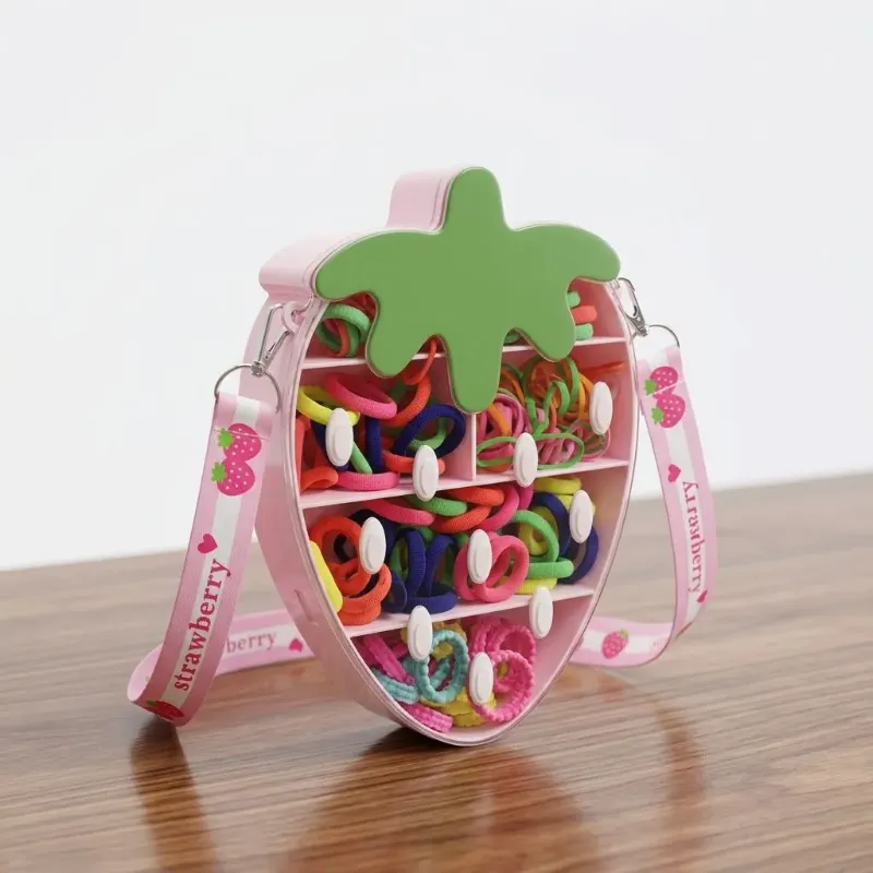 Strawberry Shape Kids Hair Accessories Bag & Rubber Band Set (2 Colors)