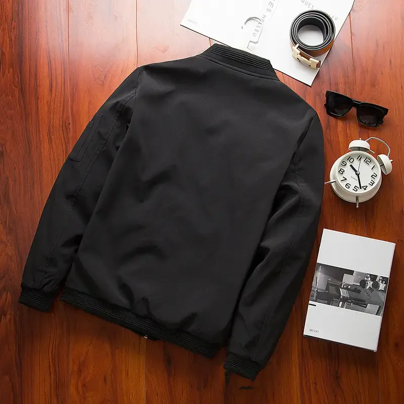 Men Black Baseball Jacket Spring Autumn Casual Thin Premium