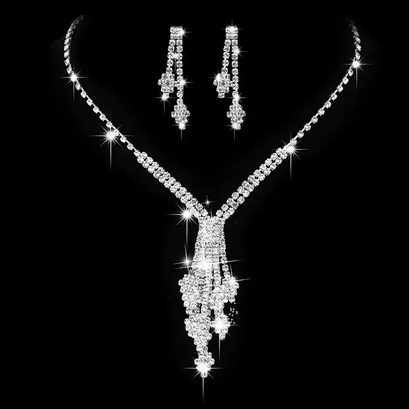 Diamond Y-Neck & Earrings Set for Bridal Wear