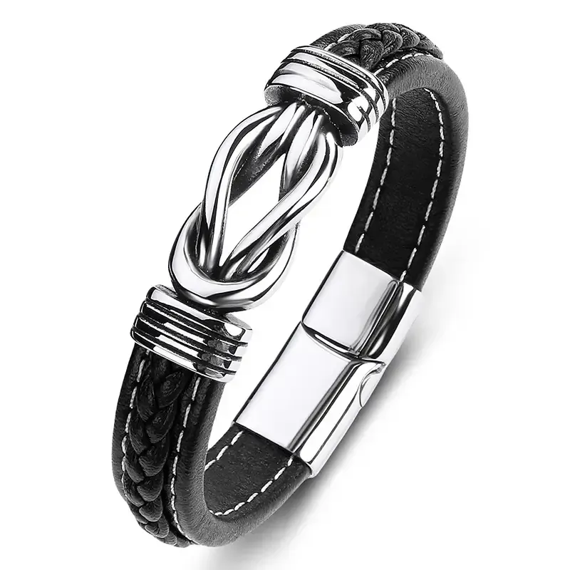 Black Leather Knot Bracelet for Men