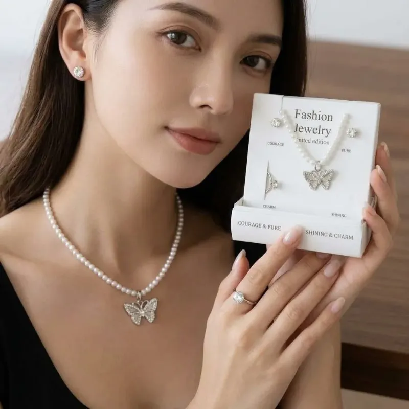 Pearl Beaded Necklace & Earrings Jewelry Box Set (3 Styles)